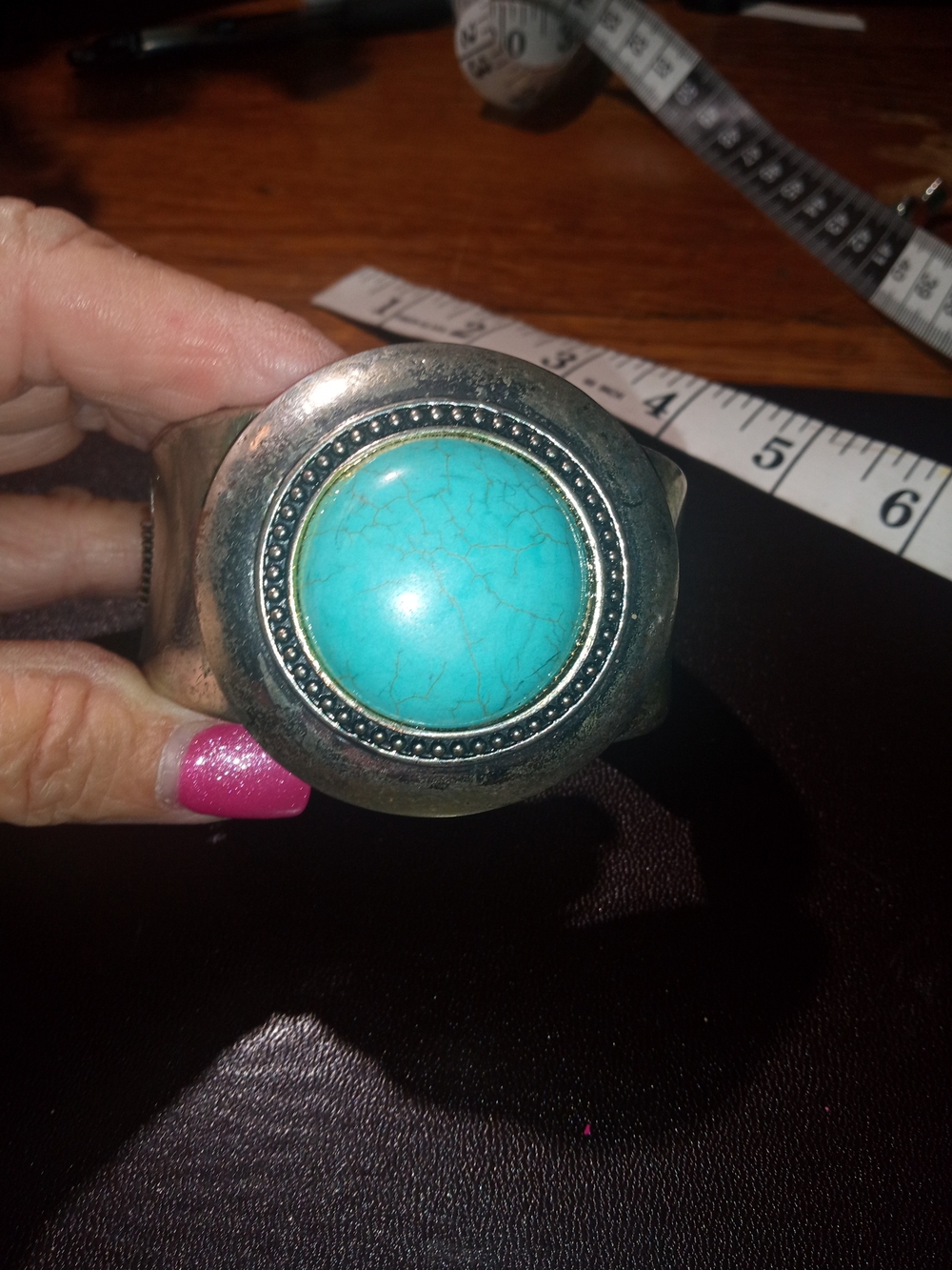 Turquoise Faux Stone Silver-Tone Cuff Bracelet - Turquoise